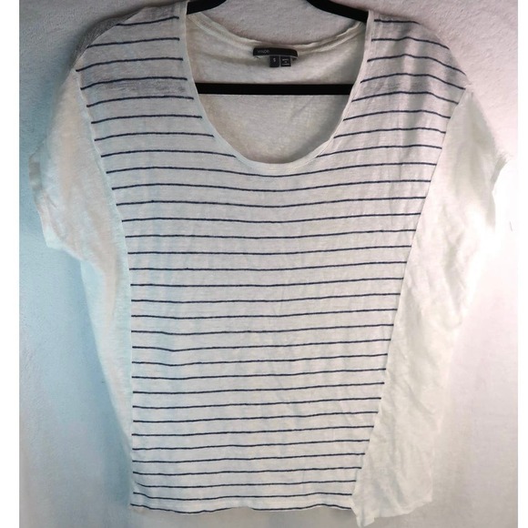 Vince Linen Stripe Sailor Knit Tee Size Small  White Blue Short Sleeve - Picture 1 of 4